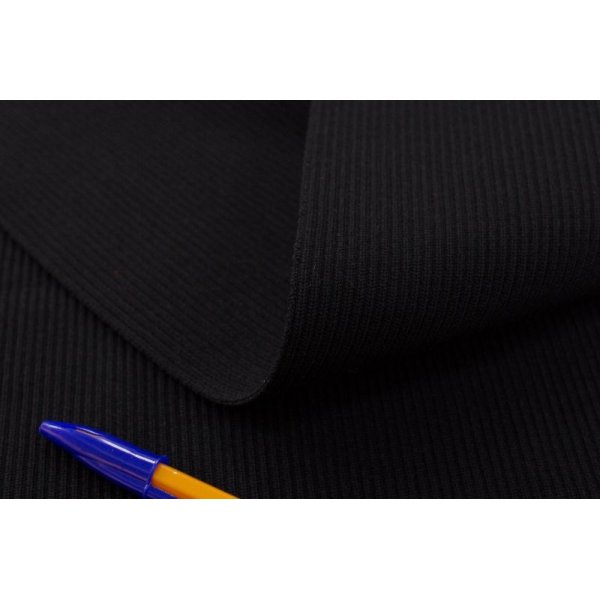 画像1: 10cm単位：ポリエステルスパンフライス　ブラック（リブ：袖口パーツ）68ｃｍ巾　