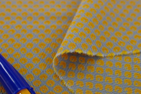 画像9: 112cm巾2.4ｍ　ビンテージクロスみかん畑のチリメン　グレー×イエロー (9)